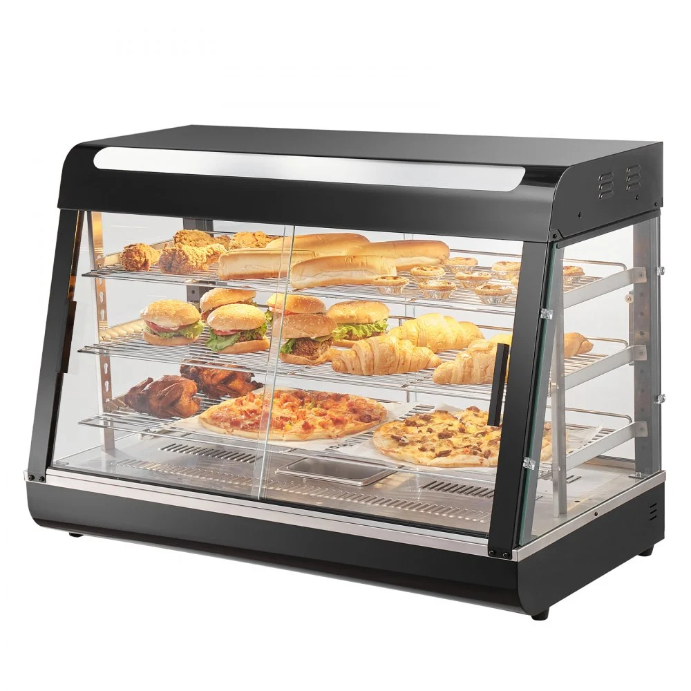 VEVOR 3-Tier Commercial Food Warmer Display, 1500W Food Display Warmer with Light, Adjustable Shelf and Temperature Display, 86℉~185℉ Steam Heating, 130L for Hamburger, Pizza, Bread, Fried Chicken