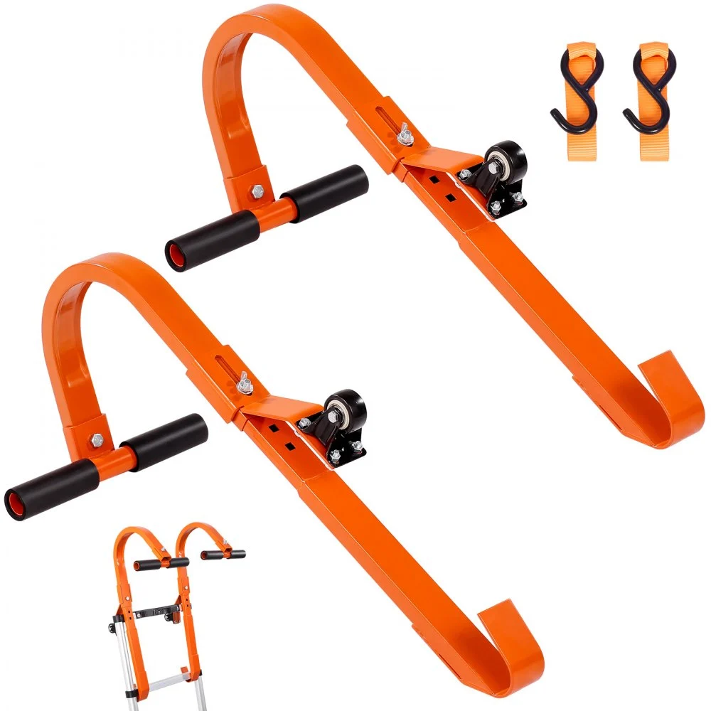 VEVOR Ladder Roof Hook, 2 Pack with Wheel Heavy Duty Steel Ladder Stabilizer, Roof Ridge Extension Rubber Grip T-Bar for Damage Prevention, 500 lbs Weight Rating, Fast & Easy to Access Steep Roofs