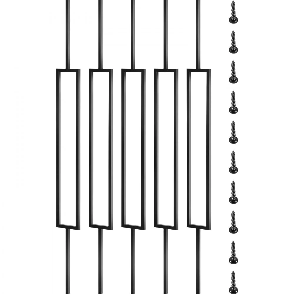 VEVOR Deck Balusters, 10 Pack Metal Deck Spindles, 44"x0.5" Staircase Baluster with Screws, Iron Deck Railing for Wood and Composite Deck, Stylish Black Baluster for Outdoor Stair Deck Porch