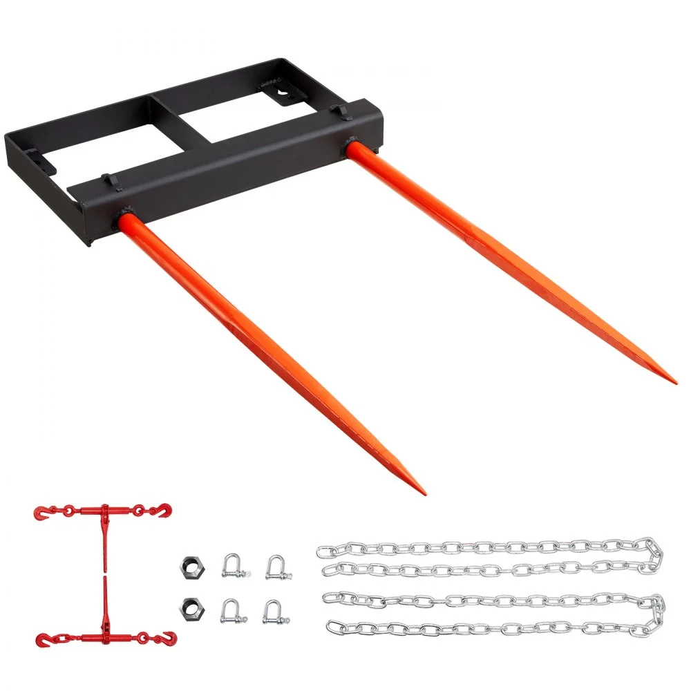 Summer Sale
VEVOR 49" Hay Spear, Bale Spears 3000lbs Loading Capacity, Skid Steer Loader Tractor Bucket Attachment with 2pcs 17.5" Stabilizer Spears and 60" Chain, Quick Attach Spike Forks
