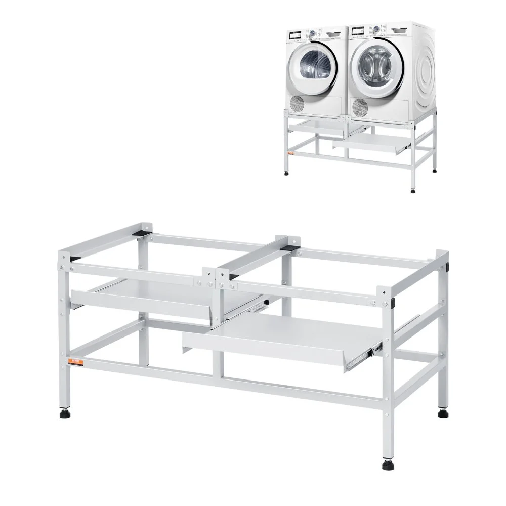 VEVOR Washing Machine Stand, 48.5x25-Inch Washer Laundry Pedestal, 590LBS Load Capacity Washer And Dryer Pedestal Base with Double Trays, 4 Adjustable Feet for Lifting Washing Machines, Carbon Steel