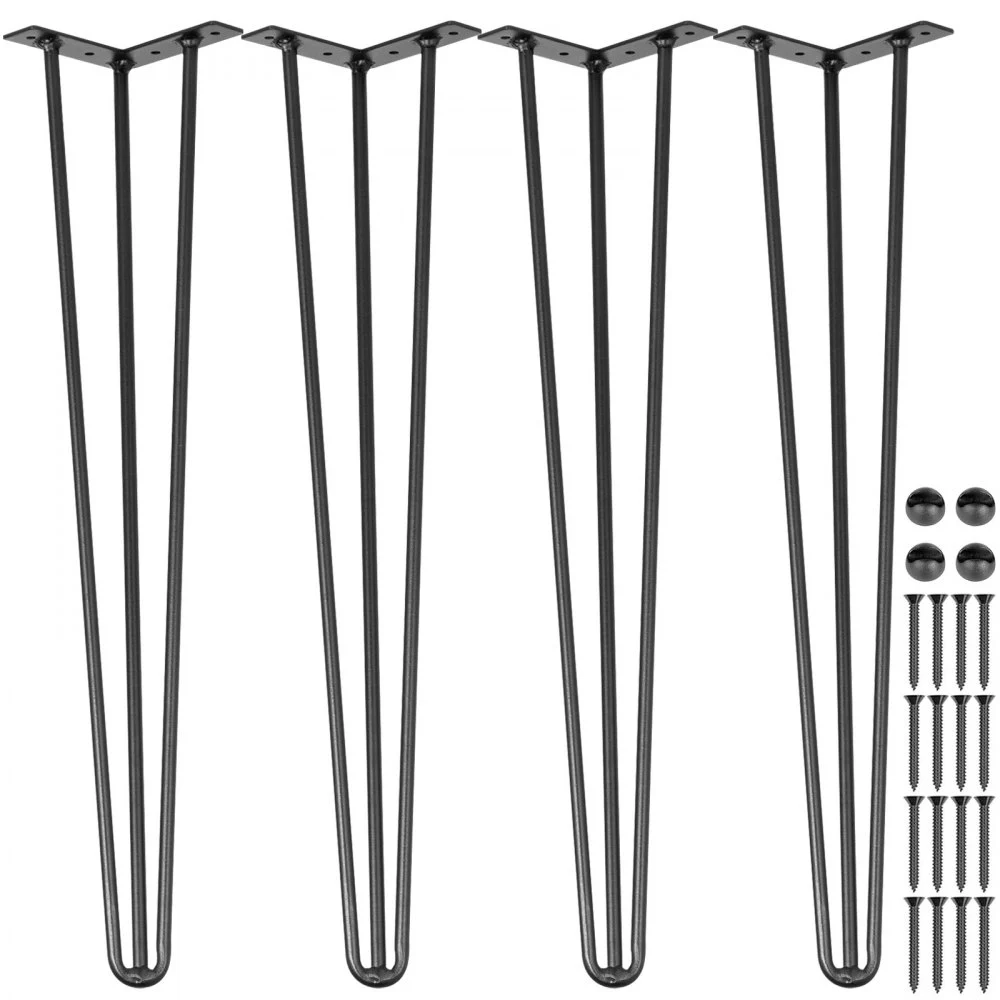 VEVOR Hairpin Table Legs 22" Black Set of 4 Desk Legs 880lbs Load Capacity (Each 220lbs) Hairpin Desk Legs 3 Rods for Bench Desk Dining End Table Chairs Carbon Steel DIY Heavy Duty Furniture Legs