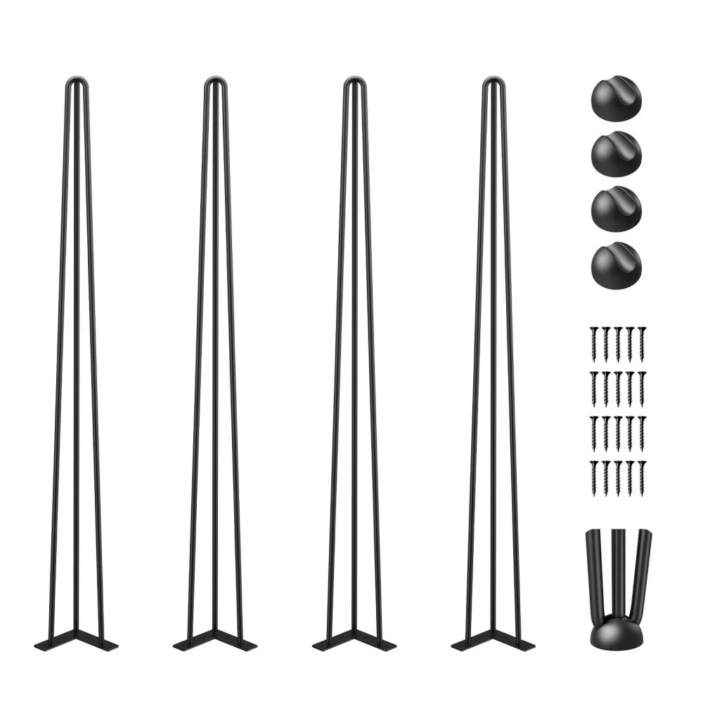 VEVOR Hairpin Table Legs 36 in Black Set of 4 Desk Legs 220 lbs Load Capacity Each Leg Hairpin Desk Legs 3 Rods for Bench Desk Dining End Table Chairs Carbon Steel DIY Heavy Duty Furniture Legs