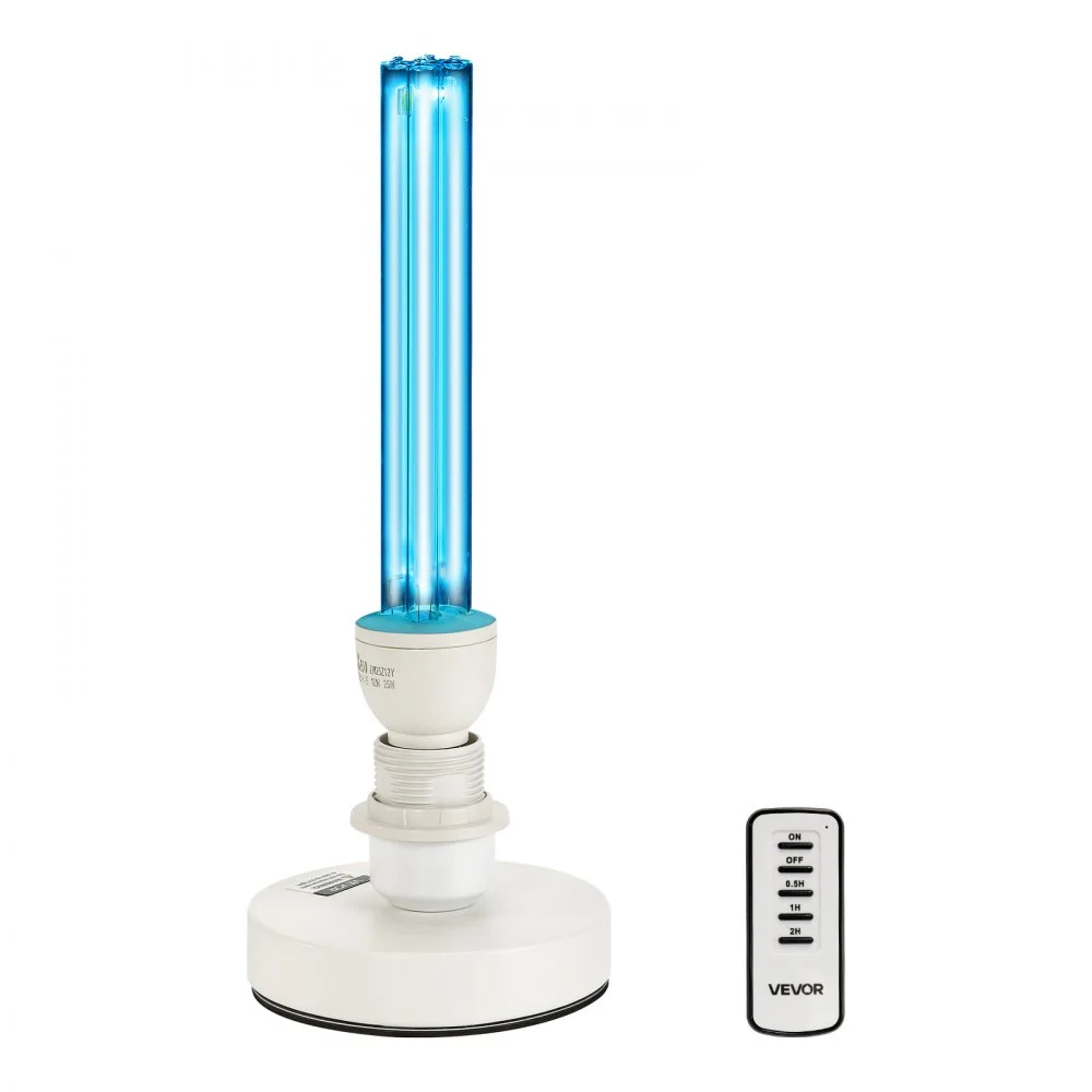 VEVOR UV Light, 25W Ultraviolet Lamp with Ozone Purifier, Portable UVC Lamp with Remote Control, UVO Light Bulb with Base and 30/60/120 Min 3-Gear Timer, for 400 sqft Living Room, Bedroom, Hotel