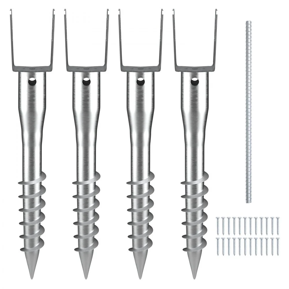 VEVOR No Dig Ground Anchor, 4 Pack 3.94 x 2.76 x 27.56 in DIY Screw in Post Stake, Includes 6 Lag Bolts & a Rebar, U-Shape Heavy Duty Steel Post Holder, Great for Mailbox Posts and Fence Posts