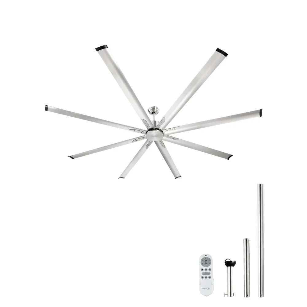 Summer Sale
VEVOR 96 In Ceiling Fan without Light, 6-Speed Remote Control, Aluminum 8-Blade, Reversible DC Motor, Modern Low Profile Flush Mount Fan for Bedroom, Living Room, Patio, Indoor/Outdoor, Brushed Nickel