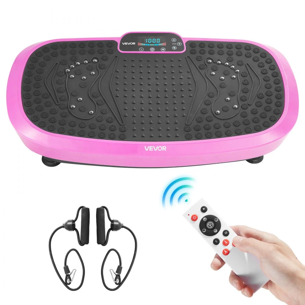 VEVOR Vibration Plate Exercise Machine, Full Body Shaker with Magnetic Acupoints for Lymphatic Drainage and Weight Loss, Home Gym Workout Fitness Equipment with 2 Resistance Bands for Women Men, Pink