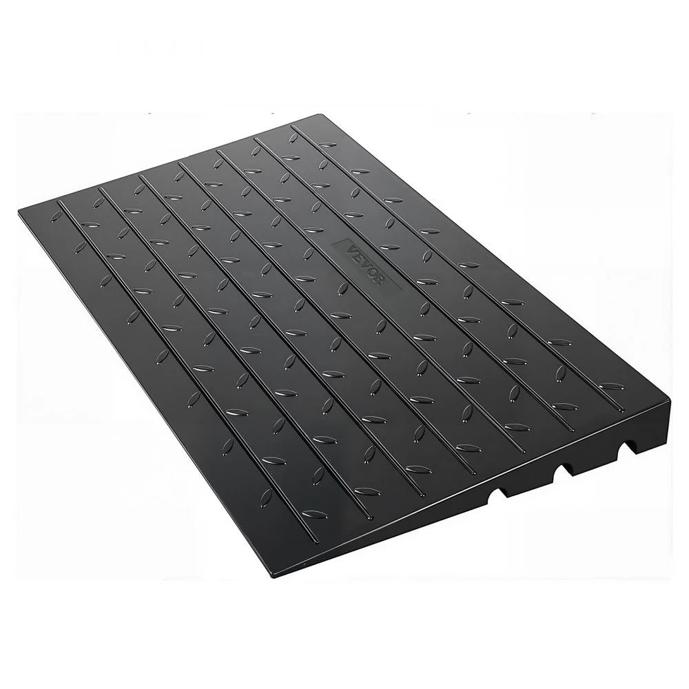 VEVOR Rubber Threshold Ramp, 4" Rise Threshold Ramp Doorway, 3 Channels Cord Cover Rubber Solid Threshold Ramp, Rubber Angled Entry Rated 2200 Lbs Load Capacity for Wheelchair and Scooter