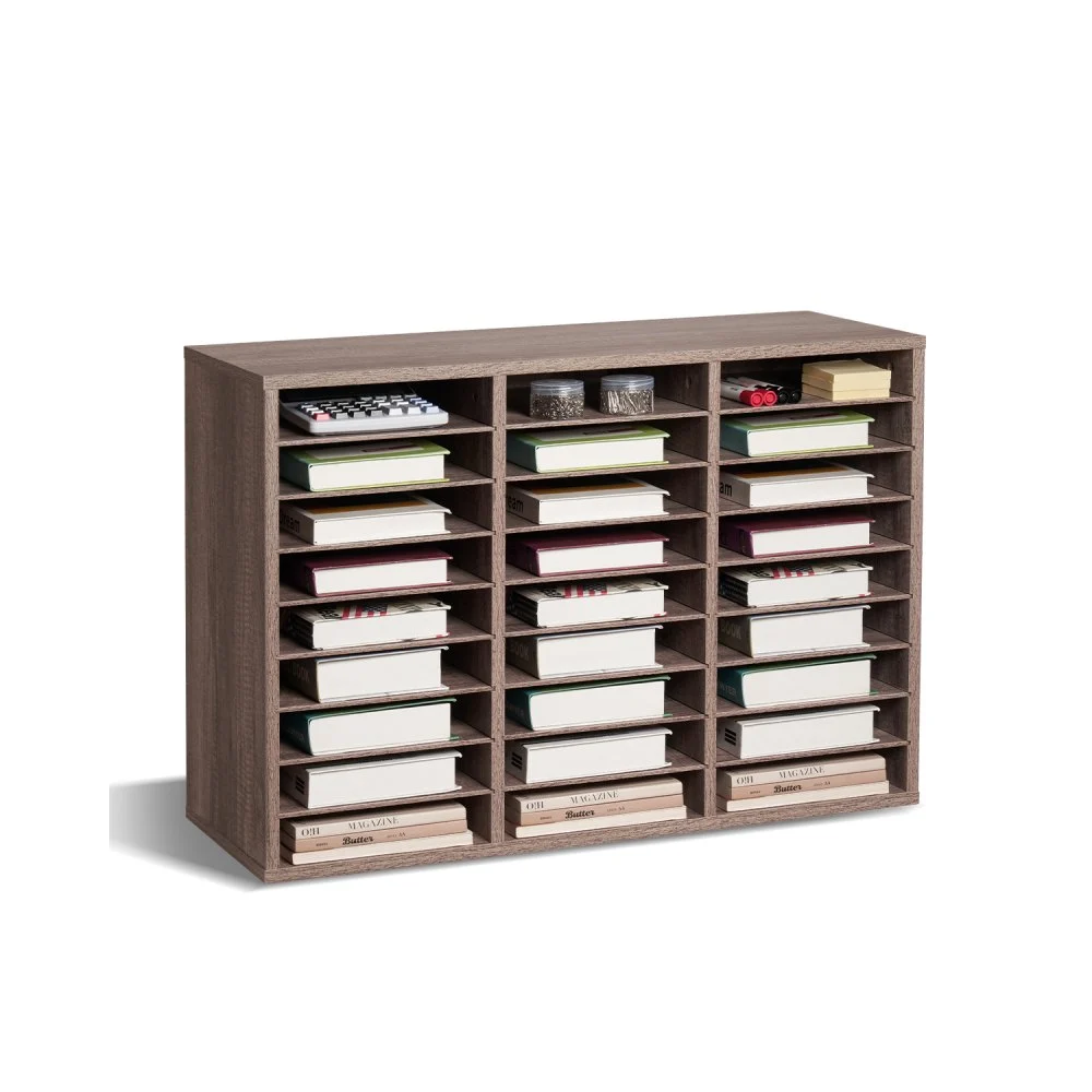 VEVOR Literature Organizer, 27 Compartments Office Mailbox with Removable Shelves, Wood Mailbox Sorter Particle Board Office Home Classroom Storage, File Sorter for File, Document, Paper, Black-Grey