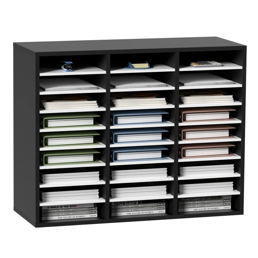 Clearance
VEVOR 27 Compartments Wood Literature Organizer, Adjustable Shelves, Medium Density Fiberboard Mail Center, Office Home School Storage for Files, Documents, Papers, Magazines, Black+White