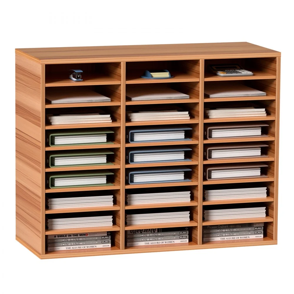 VEVOR 27 Compartments Wood Literature Organizer, Adjustable Shelves, Medium Density Fiberboard Mail Center, Office Home School Storage for Files, Documents, Papers, Magazines, White