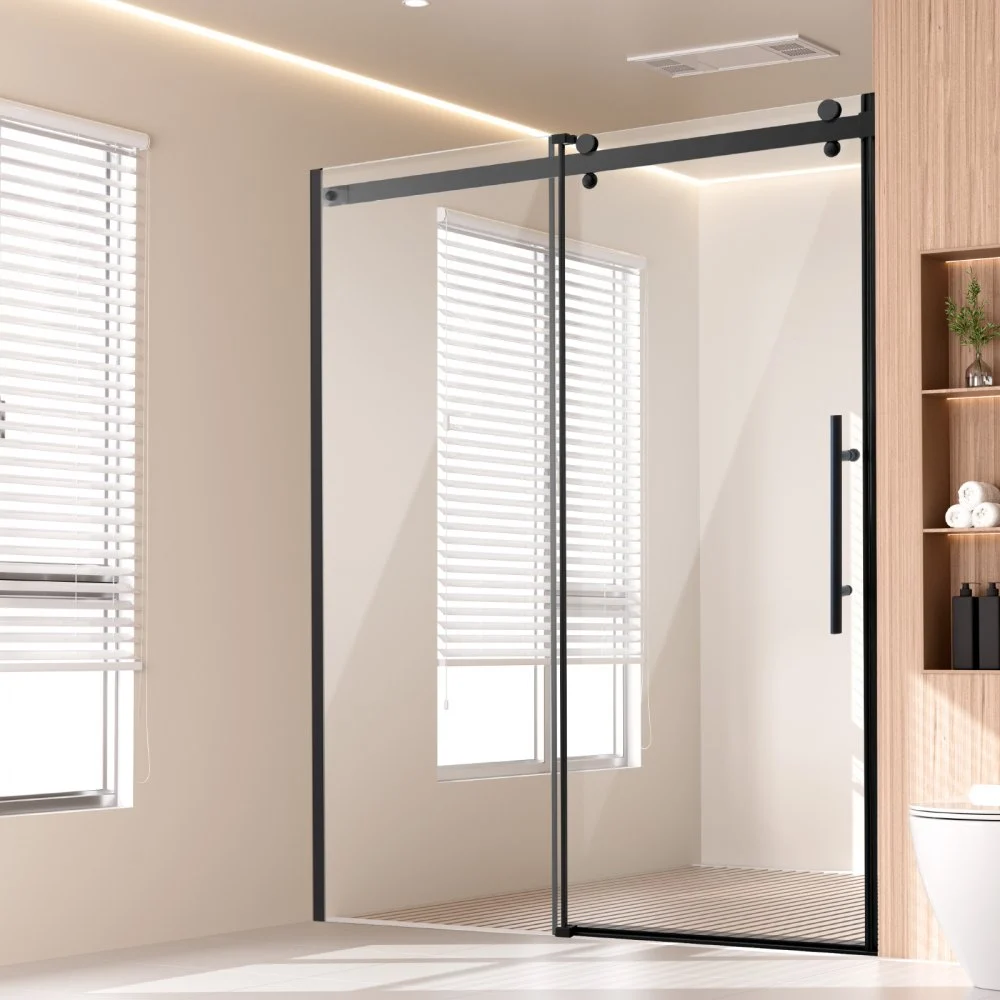 Summer Sale

        
               VEVOR Frameless Shower Door, 58-59 W x 75 H in, Shower Sliding Glass Door with 5/16 in(8mm) Clear SGCC Tempered Glass, Waterproof Shatterproof Stainproof with Stainless Steel Hardware, Matte Black