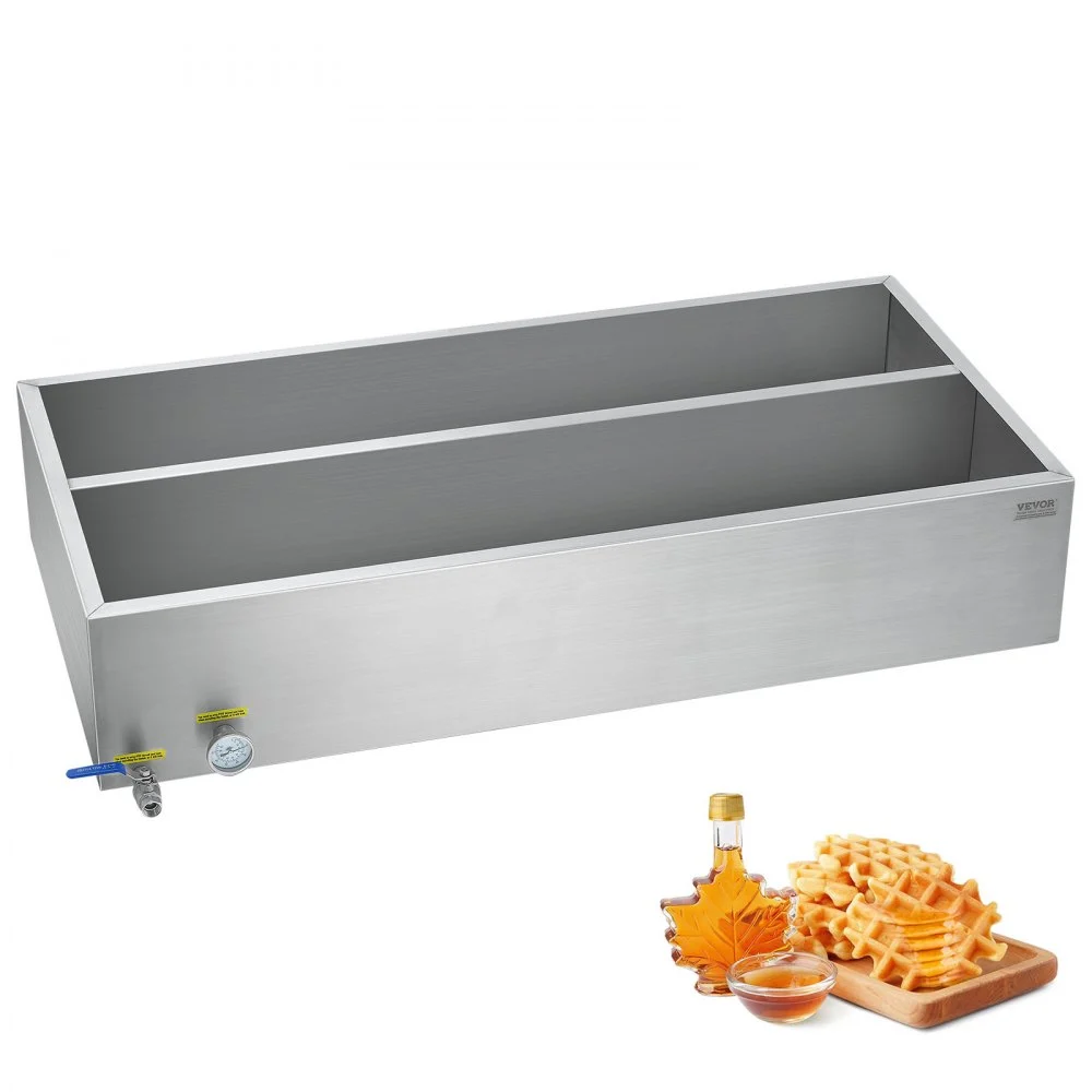 VEVOR Maple Syrup Evaporator Pan, 47 Gallon, 683 Cups of 8.8oz Maple Syrup, Flat Evaporator Pan with Thermometer, 1 Valve and 3 Heating Methods, 304 Stainless Steel Maple Syrup Pan for Home, Outdoor
