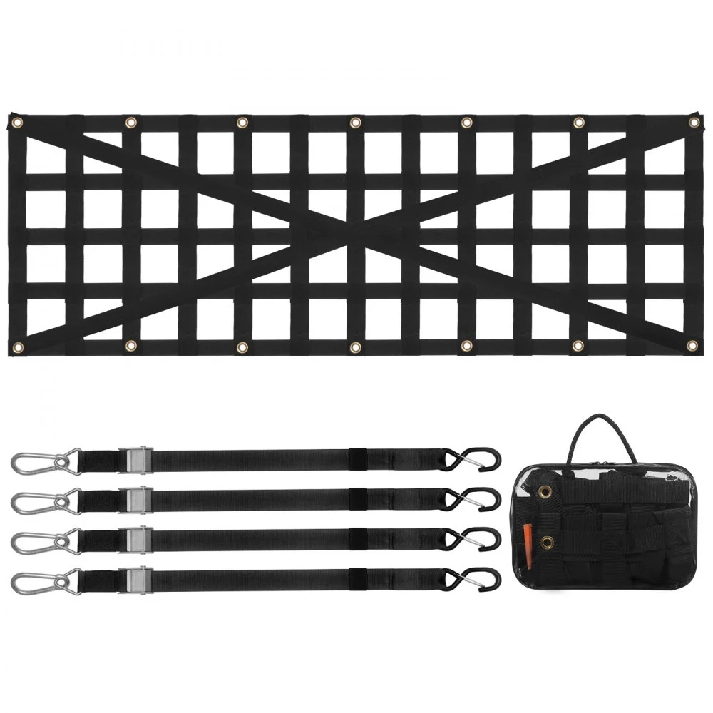 VEVOR Tailgate Net, 54 in x 18 in, Heavy Duty Cargo Net for Truck Bed with 4 Adjustable Telescopic Straps, Cross-reinforced Design, Extendable & Durable, Suitable for Pickup, Truck, Trailer, Jeep, SUV