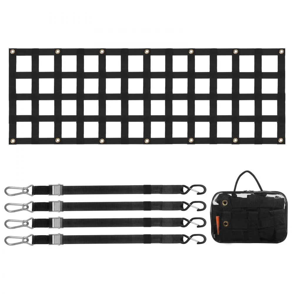 VEVOR Tailgate Net, 60 in x 18 in, Heavy Duty Cargo Net for Truck Bed with 4 Adjustable Telescopic Straps, Extendable & Durable, Flexible Adjustment, Suitable for Pickup, Trailer, Truck, Jeep, SUV