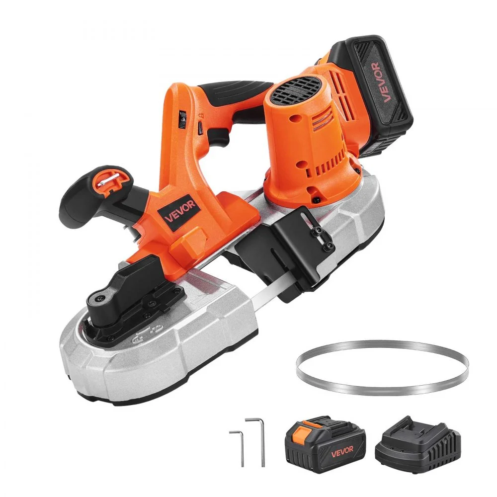 VEVOR 20V Portable Band Saw Kit, 2.56-Inch Deep Cut, AC 110V, 360W Bandsaw with Brushless Motor, 4.0 Ah Battery, Cordless and Compact Portaband, 0-192 m/min Variable Speed, for Cutting Metal, Wood