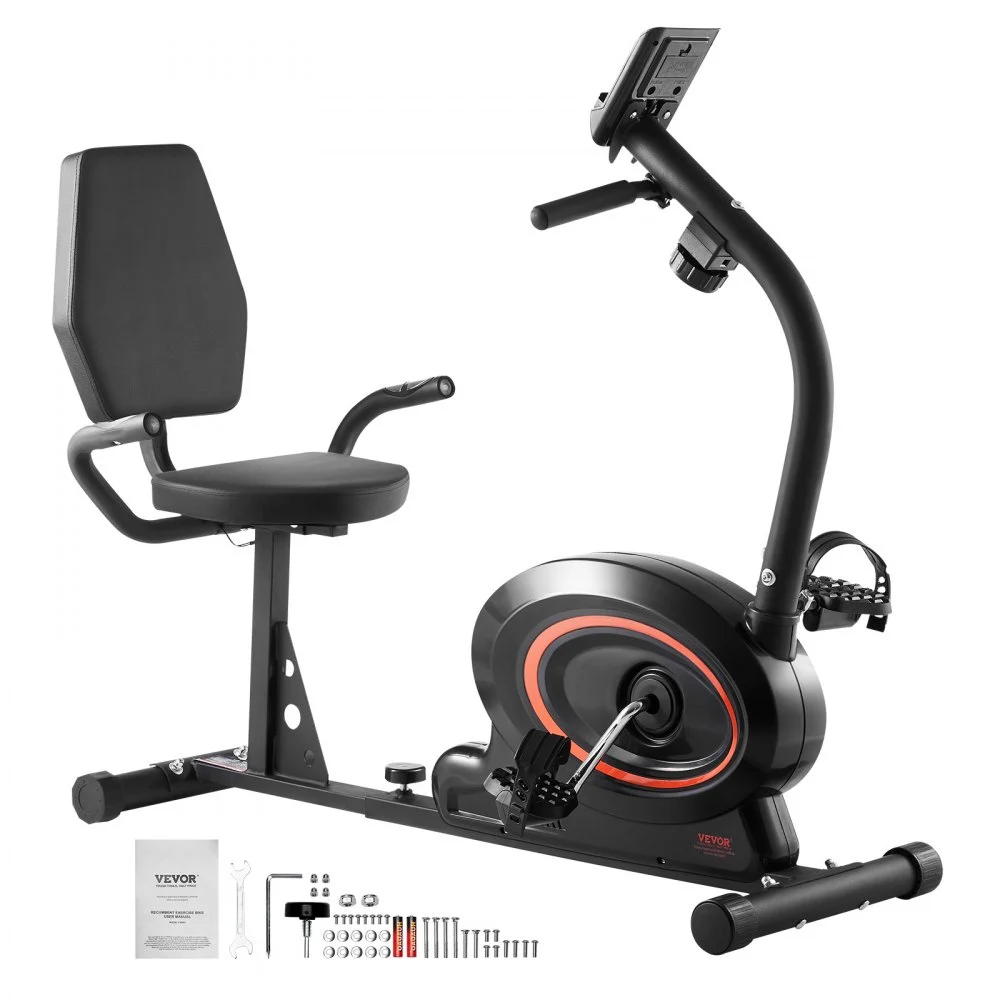 VEVOR Recumbent Exercise Bike, Recumbent Bike for Adults Seniors, Adjustable Magnetic Resistance Stationary Bike for Home, Workout Bike with Comfortable Seat Cushion, LCD Monitor, and Heavy Flywheel