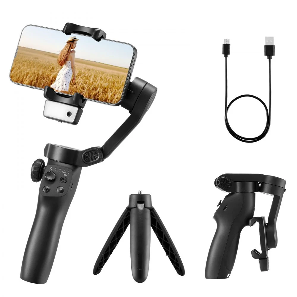 VEVOR Gimbal Stabilizer for Smartphone, 3-Axis Stabilization, AI-Powered Phone Gimbal for Android iPhone with Fill Light, Tripod, Auto Tracking, Portable Foldable Phone Stabilizer for Video Recording