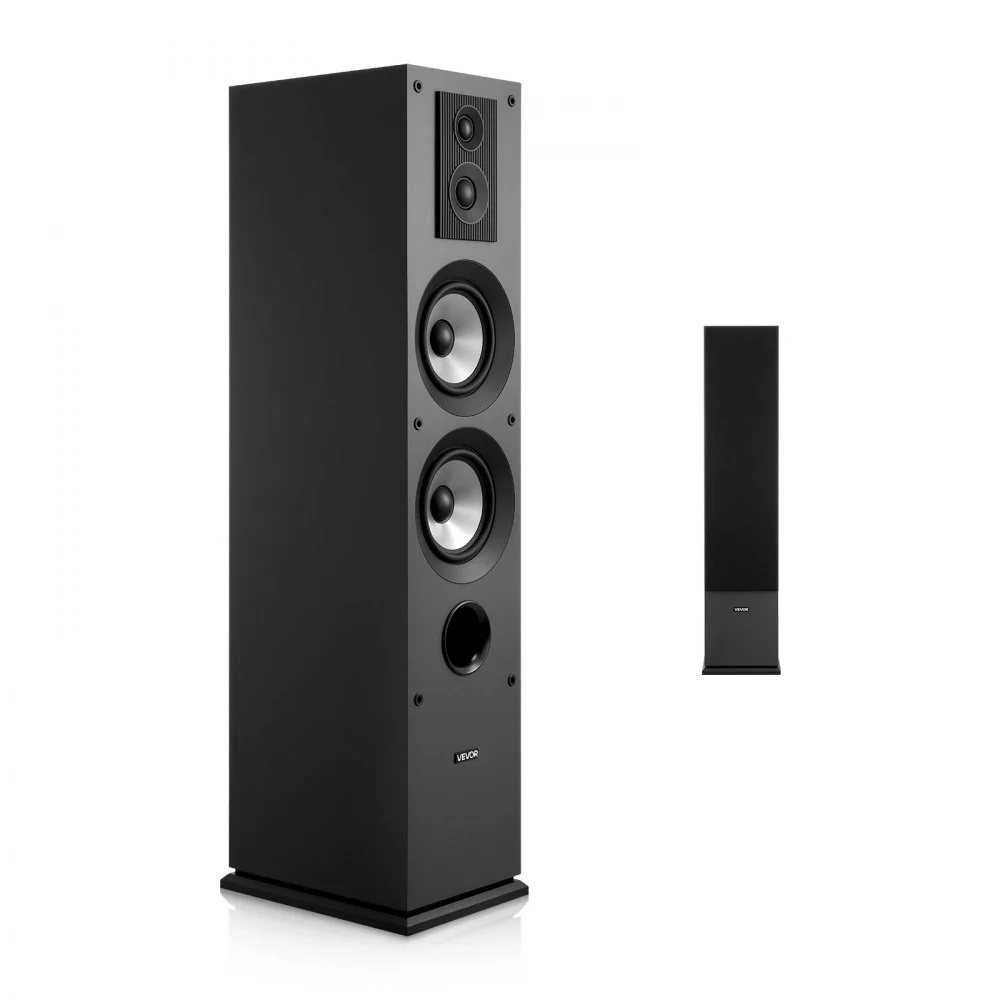 VEVOR Floorstanding Speaker, 3-Way, Floor-Standing Tower Speaker with 0.75 in & 1 in Tweeter, Dual 5.25 in Woofers, 145W Peak, 70Hz–20kHz Frequency Response, MDF Enclosure, for Home Audio, Single