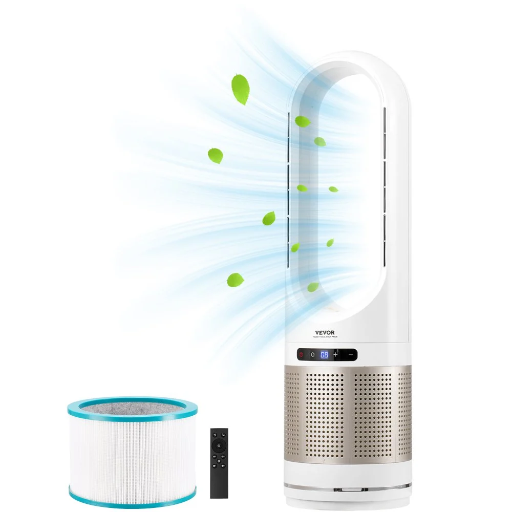 VEVOR Tower Fan Bladeless, 16.4ft/s Velocity Floor Fan that Blows Cold Air, 80° Oscillating 8-Speed Fans, 8H Timer, Standing Fans with H13 HEPA Filtration, Remote Control & Air Purification Mode