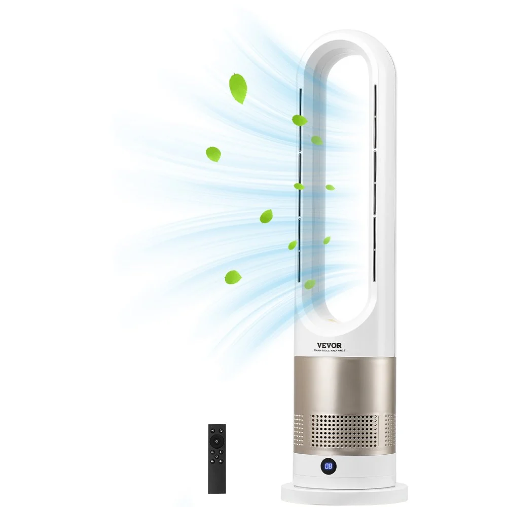 VEVOR Tower Fan Bladeless, 16 ft/s Velocity Quiet Floor Fan that Blows Cold & Heating Air, 80° Oscillating Fans with 8 Speeds, 9H Timer, Standing Fans with Remote Control for Bedroom, Office, Home