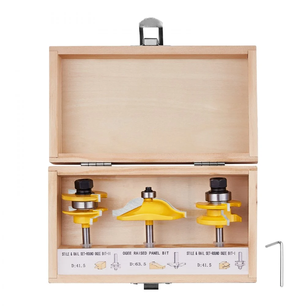 VEVOR Router Bits Set, 3 Pieces, Carbide Router Bit Kit with 1/4 Inch Shank, Wood Carrying Case, Woodworking Tools for Professional and Beginners Carpenter, for Wood MDF Particle Board Plywood