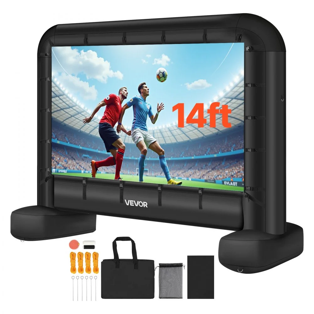 VEVOR 14 ft Inflatable Movie Screen, 600D Washable Inflatable Projector Screen with Portable Storage Bag, 16:9 Easy Set Up Movie Projection for Outdoor Backyard, Home Theater, Theme Party, Pool Fun