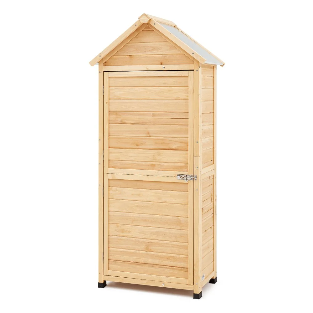 VEVOR Outdoor Storage Shed, Large Wooden Outside Storage Shed, Garden Tool Shed with Shelves, Lock, and Floor, Waterproof Storage House Cabinet for Patio Yard Lawn Garden, 28x63 inch