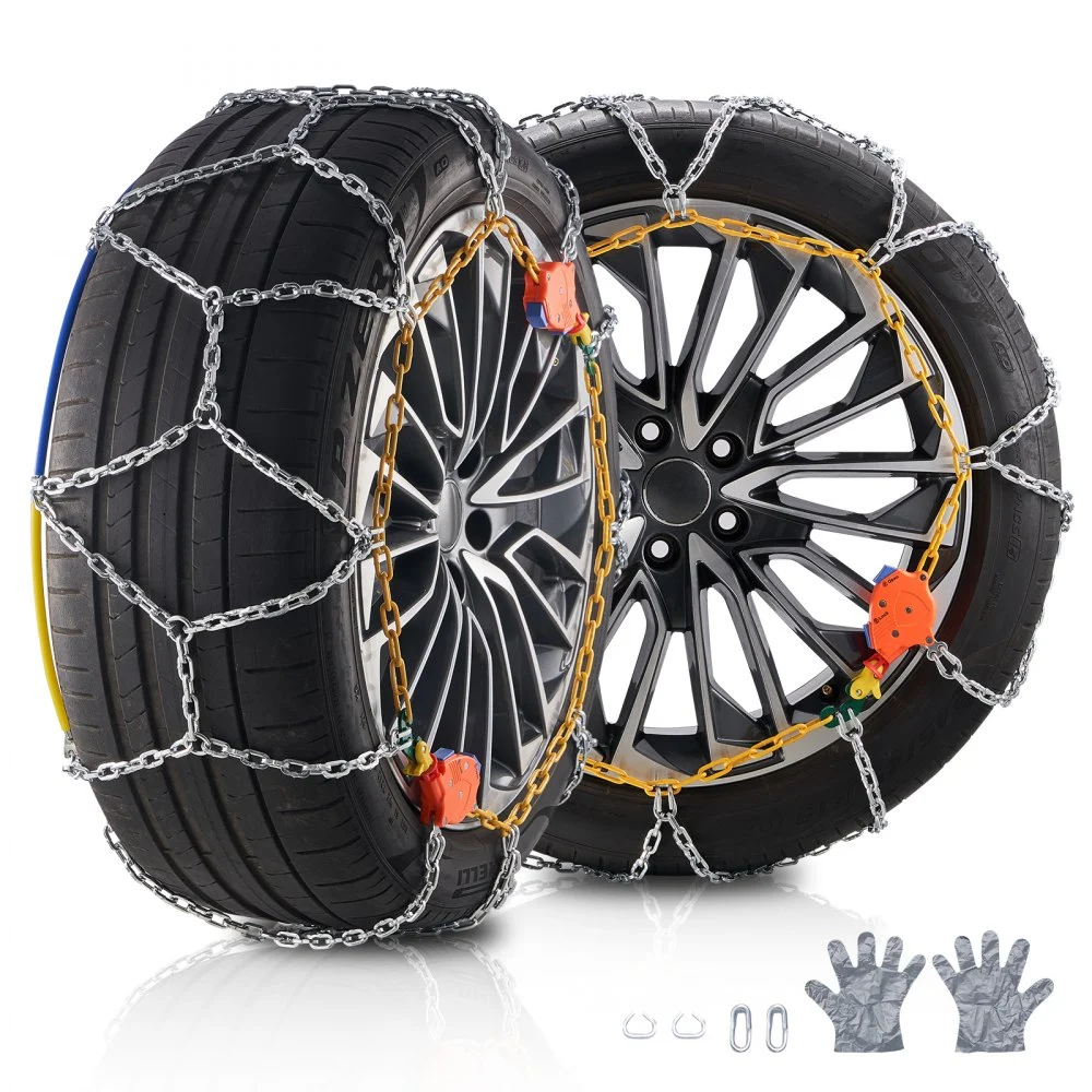 VEVOR Auto Tightening Snow Chains, Diamond Mesh Traction Wheel Chains for Anti-slip, Manganese Alloy Steel Emergency Tire Chains for Tires 255/65-16、255/60-18、235/55-19、245/70-16 (Set of 2)