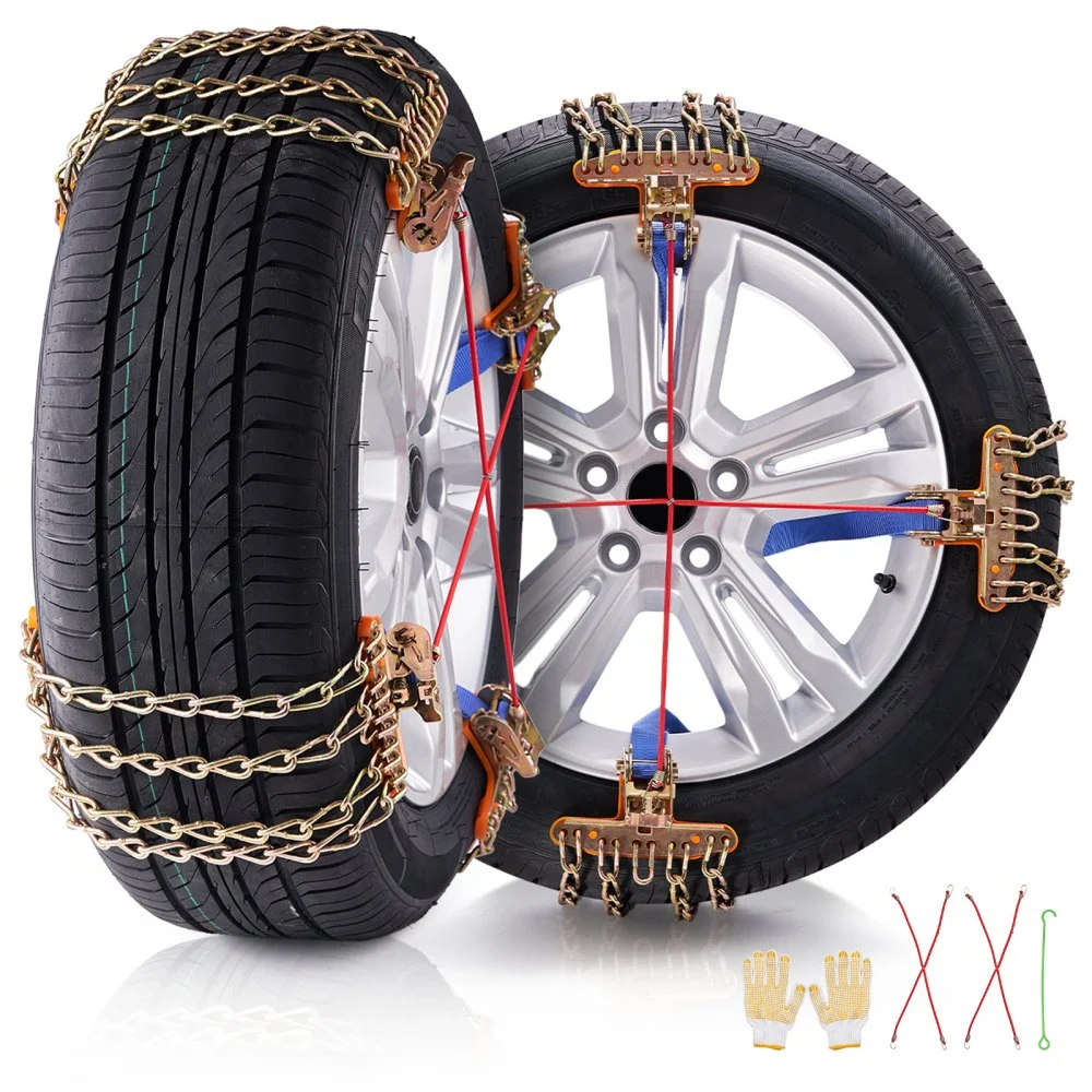 VEVOR 16 PCS Thickened Snow Chains, Tire Traction Wheel Chains for Tire Width 8-8.8 in /205-225 mm, Manganese Alloy Steel Emergency Tire Chains for Cars, Pickups, SUVs, and Trucks