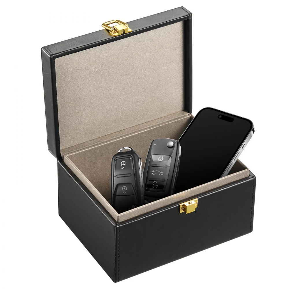 VEVOR Faraday Box, PU Leather Signal Blocking Holde, Keyless Fob Protector Shielding for WiFi, RFID, GPS, Bluetooth & 5G, Anti-Theft Box and Anti-Hacking Case Blocker, Black(6.3 x 5.1 x 3.7")