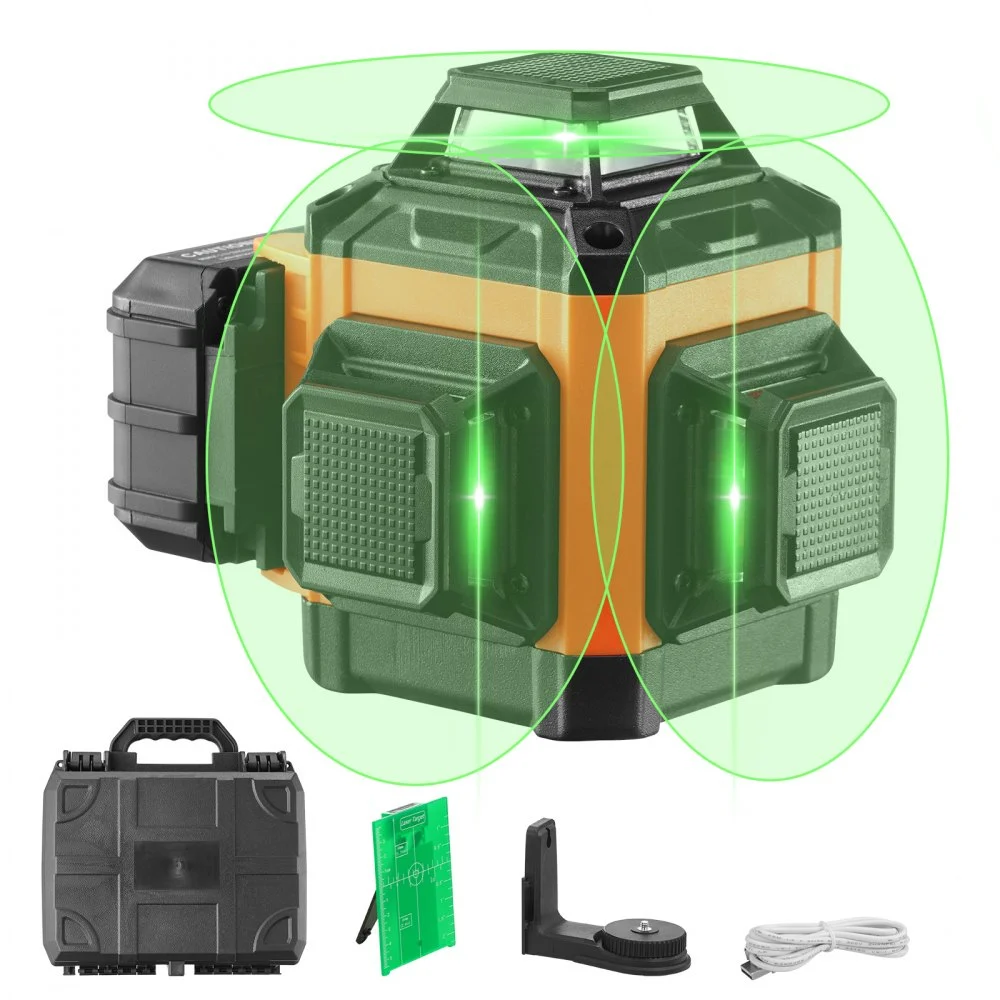 VEVOR 100ft Self Leveling Laser Level, Manual Green 3 x 360° Cross Line Laser, Manual Self-leveling Mode & IP54 Waterproof 8h Continuous Working Time Line Laser, Battery/Stand Included