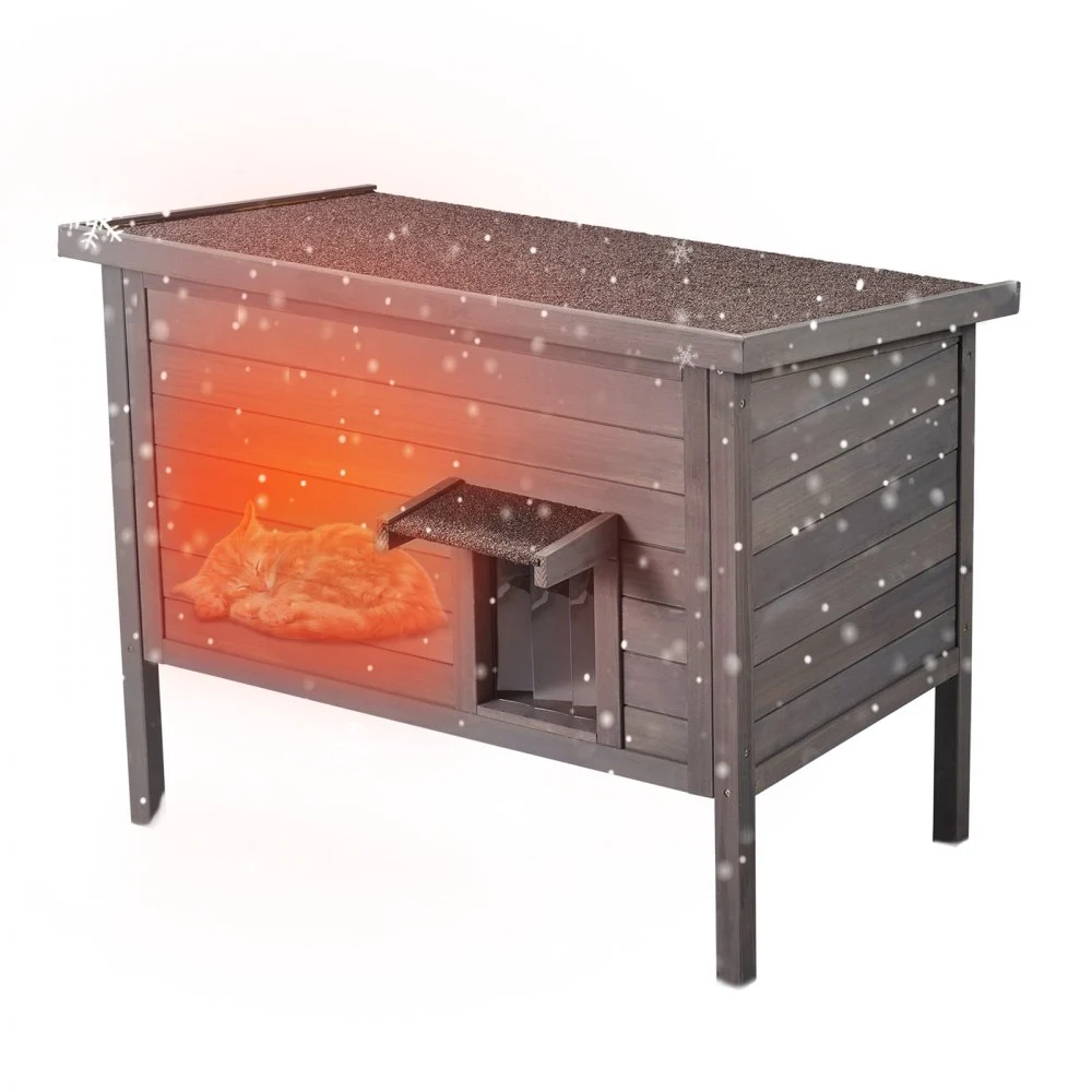 VEVOR Outdoor Cat House Weatherproof, Feral Cat Shelter for Multiple Cats, Outdoor Wooden Cat Rabbit House with All-Round Foam Insulated, Open Roof, PVC Door Flaps, 34"L x 22"W x 27"H