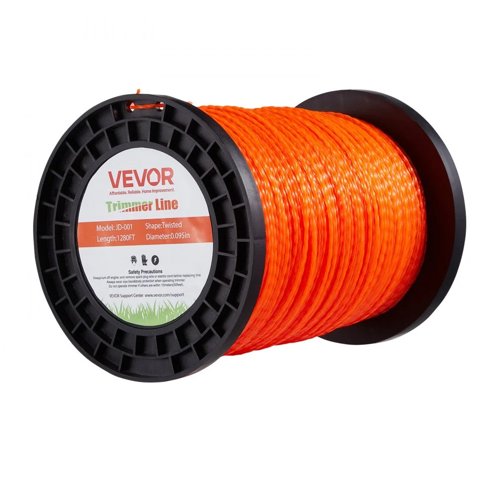 VEVOR 0.095 in 1280 ft String Trimmer Line, Orange Heavy Duty Weed Eater String, Premium Nylon Universal Replacement Trimmer Line Spool with Twisted Design, Suitable for Professional & Homeowner Use