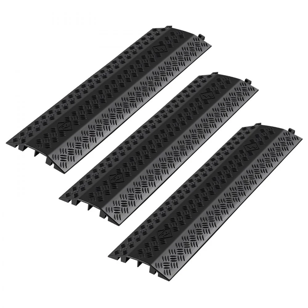 VEVOR Drop Over Cable Cover, 17,500 lbs/Axle Load Capacity, 2 Channel Heavy Duty Floor Cord Cover, Cable Hose Protector Ramp, for Indoor, High Walking Traffic Areas, Home, Office, Warehouse, 3 Pack