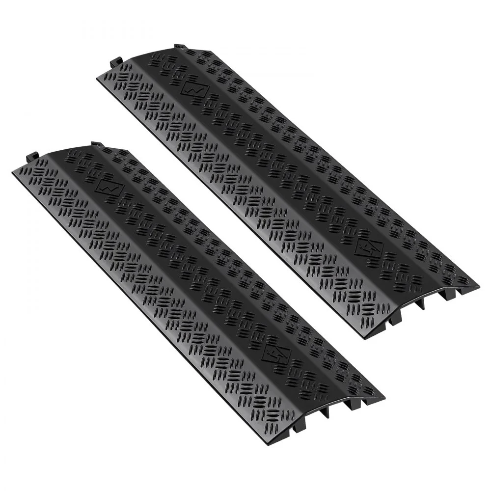 VEVOR Drop Over Cable Cover, 17,500 lbs/Axle Load Capacity, 2 Channel Heavy Duty Floor Cord Cover, Cable Hose Protector Ramp, for Indoor, High Walking Traffic Areas, Home, Office, Warehouse, 2 Pack