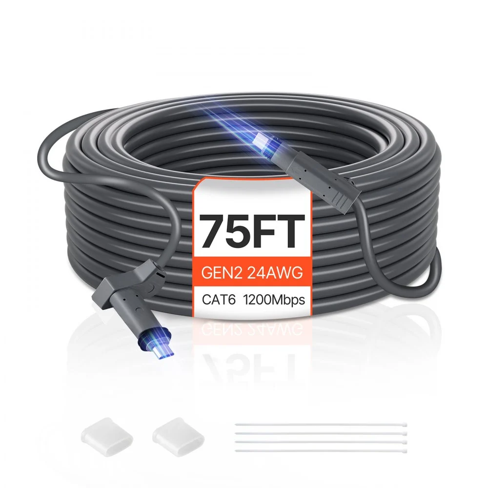 VEVOR Starlink Gen 2 Cable, 75 FT, 24 AWG Copper Core, Durable Extension Cable for Standard Generation 2, Compatible with Starlink Rectangular Satellite V2, Flexible Wiring for RV, Backyard or Camping
