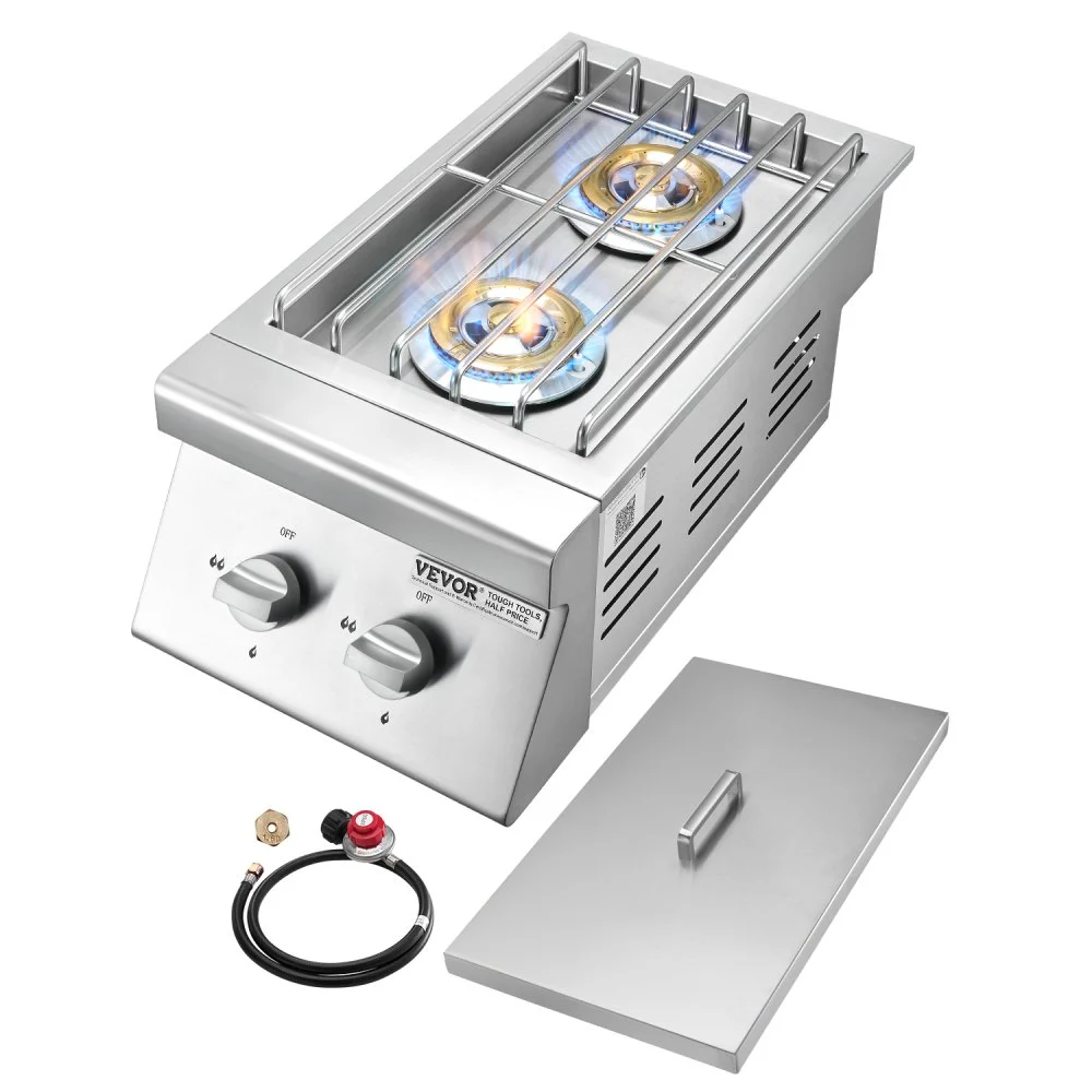 Summer Sale
VEVOR Double Grilling Side Burners, 2 x 15,000BTU Liquid Propane Side Burner for Outdoor Kitchen, Convertible to Natural Gas, 304 Stainless Steel Built-in Double Grill Burners for BBQ Grill Island