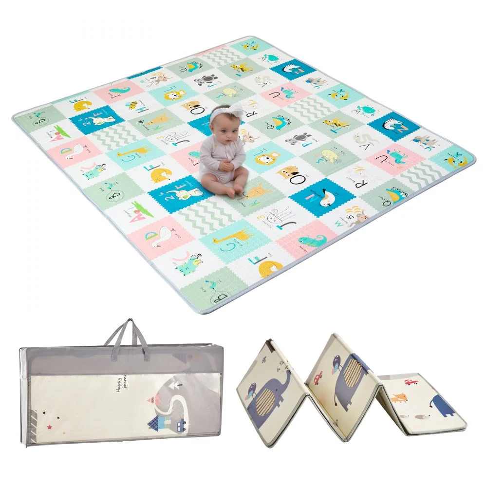 VEVOR Baby Play Mat, 71""x79"" Extra Large Baby Crawling Mat, Non-Slip One-Piece Foam Baby Playmat, Foldable Reversible Floor Mat with Travel Bag, Waterproof Activity Playmat for Babies Toddlers Infants