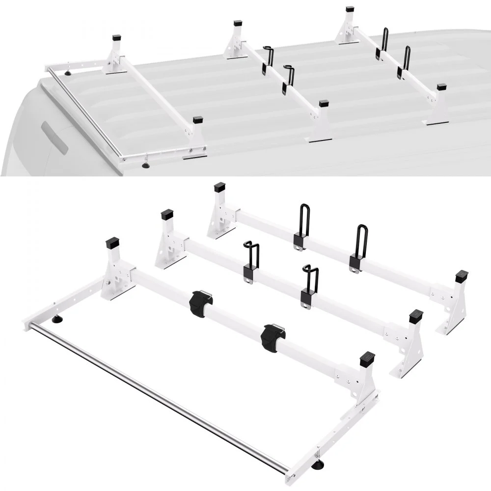 Summer Sale
VEVOR Trailer Ladder Rack, 54" 3 Crossbars Ladder Roof Rack, Heavy-duty Steel Van Roof Rack, 800 lbs Capacity Van Ladder Rack with Cargo Roller and Straps, Fit for Ford Transit 150 250 350, 2015-2022
