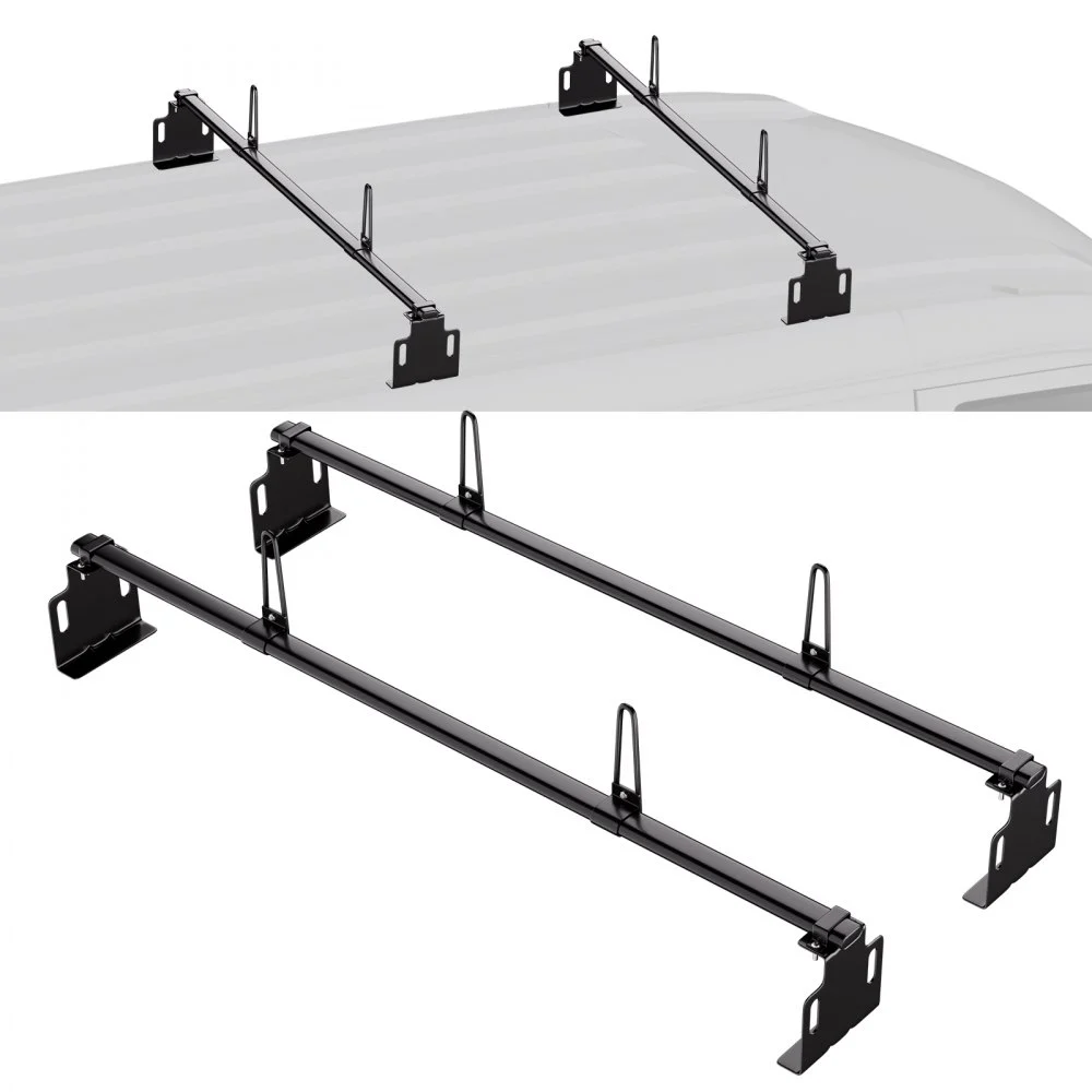VEVOR Trailer Ladder Rack, 60" 2 Crossbars Ladder Roof Rack, Heavy-duty Steel Van Roof Ladder Rack, 500 lbs Capacity Van Ladder Rack, Fit for Universal Truck Roofs