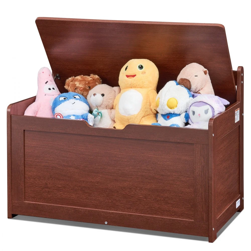 VEVOR Wooden Toy Chest for Kids, Toddler Toy Storage Box with Flip-Top Lid and Safety Hinge, 32.68 x 17.91 x 24.02" Large Kids Storage Bench for Playroom, Bedroom, Living Room or Entryway, Cherry