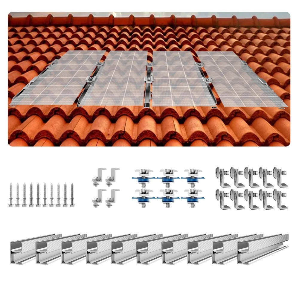 VEVOR Solar Panel Mounting Brackets, Solar Panel Mount Kit with 10 x 4" Mini Rails, 4 End Clamps and 6 Mild Clamps, Solar Panel Mount Brackets for Metal Roof, Concrete Roof, Wood Roof, Tile Roof