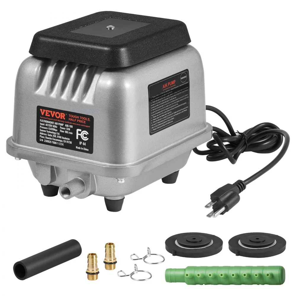 VEVOR Linear Air Pump, 90L/Min Air Flow Septic Aerator Pump, Aeration System for 1/4 Acre 10 FT Deep Ponds, Water Gardens, Waste Treatment, Septic Tanks, Aquariums, Seafood Restaurants, Fish Farms