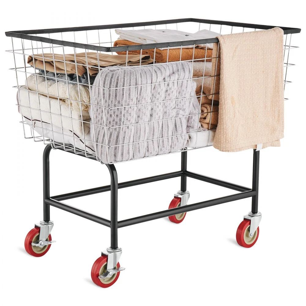 VEVOR Wire Laundry Cart, 4.5 Bushel Wire Laundry Basket with Wheels, 35''x15.7''x22'' Commercial Wire Laundry Basket Cart, Steel Frame with Chrome Finish, 5'' Casters, Wire Basket Cart for Lau
