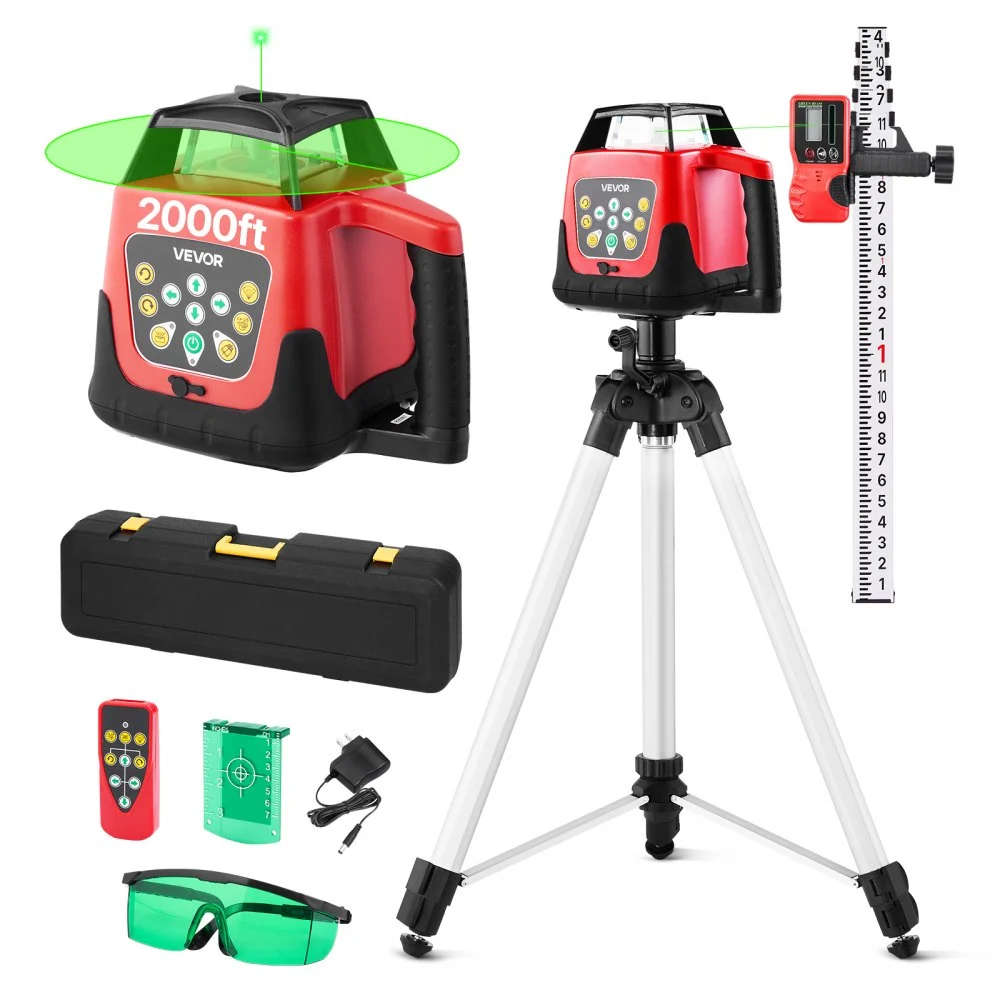Summer Sale
VEVOR Rotary Laser Level Kit, 2000ft 360-Degree Self Leveling Green Horizontal Laser Transit,with Tripod,Receiver,Remote Control, Scale, Toolcase, IP66 Rating Waterproof, 0.80in/100ft for Construction