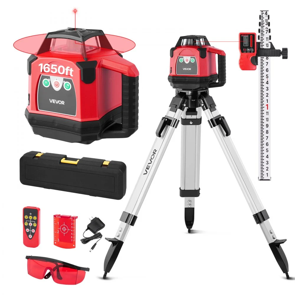 Summer Sale
VEVOR Rotary Laser Level Kit, 1650ft 360-Degree Self Leveling Red Horizontal Laser Transit,with Heavy-duty Tripod, Receiver, Remote Control, Toolcase, IP54 Waterproof, 0.06 in/100 ft for Construction