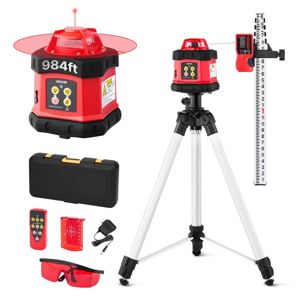 Summer Sale
VEVOR Rotary Laser Level Kit, 984ft 360-Degree Self Leveling Red Horizontal Laser Transit,with Tripod,Receiver,Remote Control, Scale, Toolcase, IP54 Waterproof, 0.12in/100ft Precision for Construction