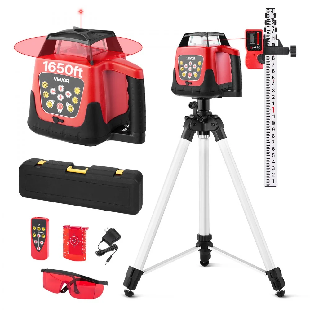 Summer Sale
VEVOR Rotary Laser Level Kit, 1650ft 360-Degree Self Leveling Red Horizontal Laser Transit,with Tripod,Receiver,Remote Control, Scale,Toolcase, IP66 Waterproof, 0.80in/100ft Precision for Construction