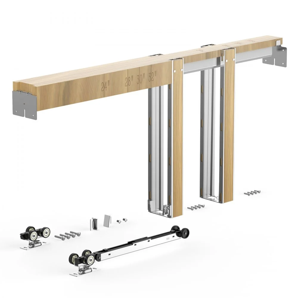 VEVOR Pocket Door Frame Kit, for 24-30 in Wide 80 in High Door, Pocket Door Kit with Two-Way Soft Close Mechanism, Slide Smoothly Quietly, Easy to Install, Wood and Galvanized Steel, for Living Room
